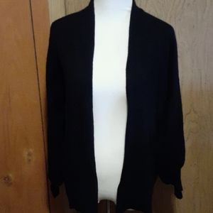 Cashmere Voluminous Long Sleeve Cardigan by PURE Collection UK. Black